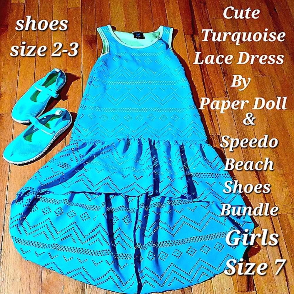 Turquoise Lace Dress By Paper Doll & Speedo Beach Shoes Bundle